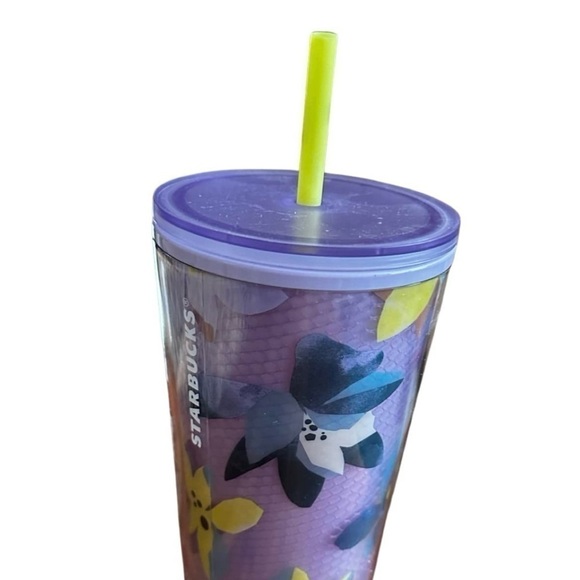 Starbucks Magnolia Floral Purple Tumbler Cup with Yellow Straw (24 oz) - Picture 10 of 11